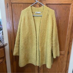 Zara Soft Fuzzy Oversized Knit Golden Yellow Cardigan